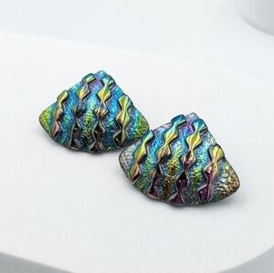 Vintage beautiful mermaid-inspired oil slick stud earrings